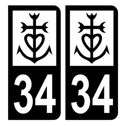 Autocollant Plaque 34 Hérault croix camarguaise noir