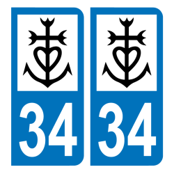 Autocollant Plaque 34 Hérault croix camarguaise