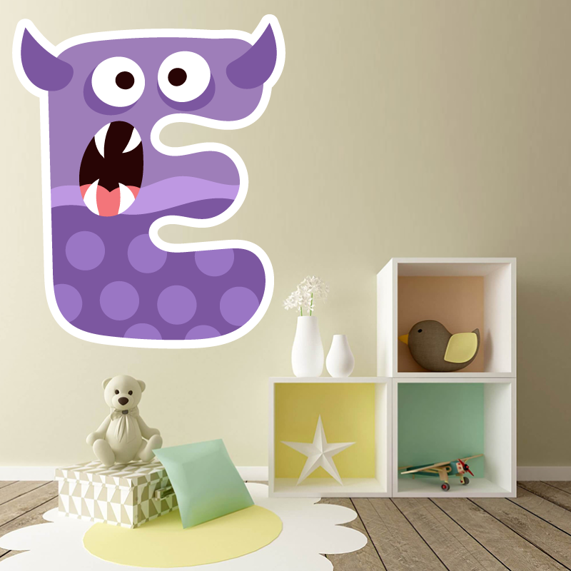 Autocollant Lettre E Alphabet Enfant Monstre