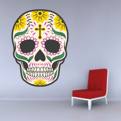 Autocollant Mural en vinyle, Design v2, Rose, sucre, crâne, femme