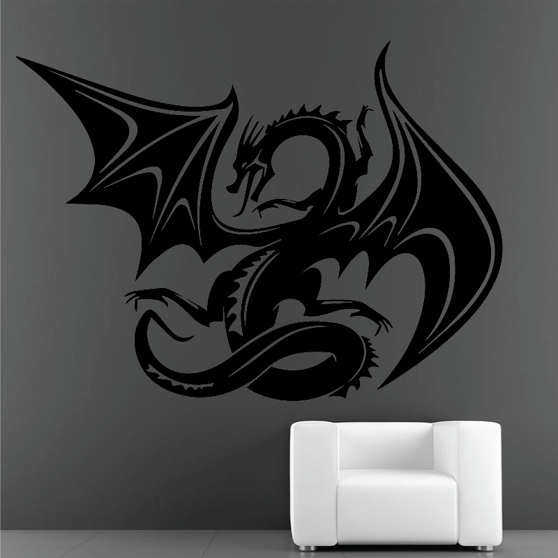 Autocollant mural dragon noir