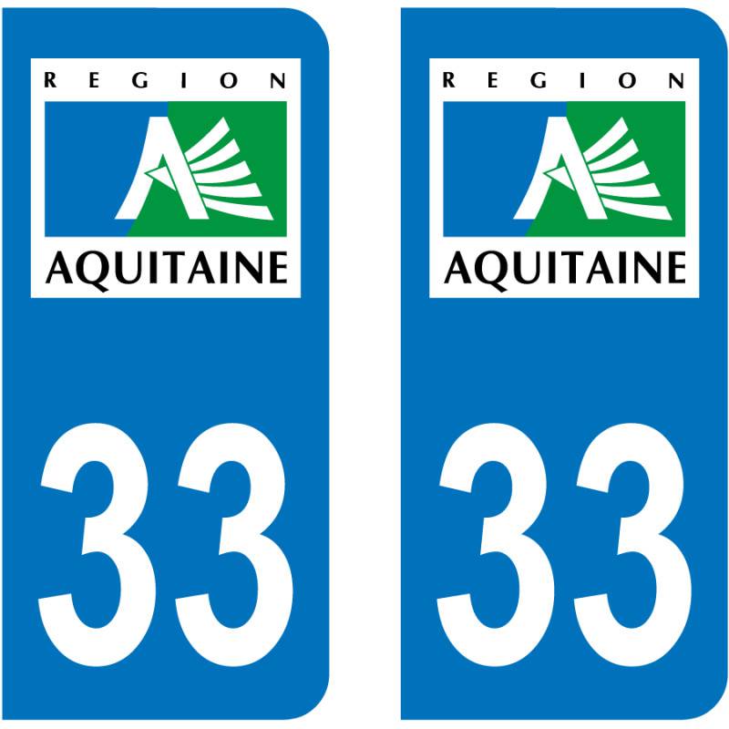 Autocollant Stickers plaque d'immatriculation DEPARTEMENT 33 AQUITAINE