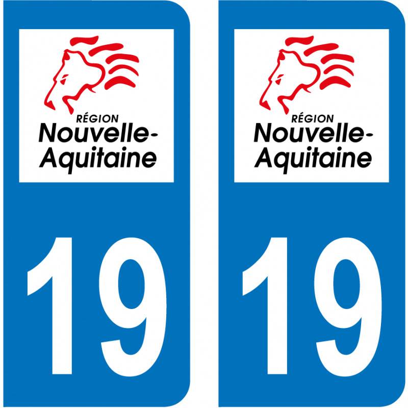 Autocollant plaque immatriculation voiture dpt 19 Corrèze