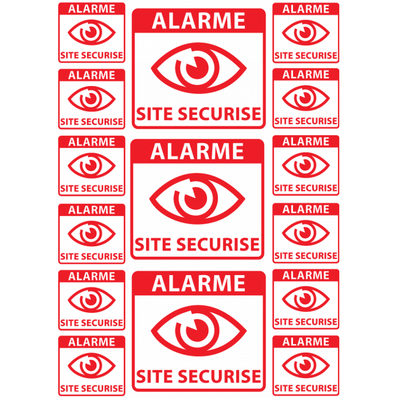 Plaquette de Stickers Alarme Site Sécurisé Eye Fond Transparent - 9