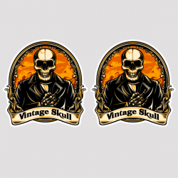 Lot De 2 Stickers Moto Vintage Skull - 2