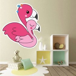 Sticker maman et bébé flamant rose Deco intérieur - 1