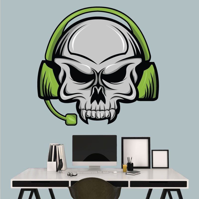 Sticker Mural Tête de Mort Geek - Autocollant Tête de Mort Geek