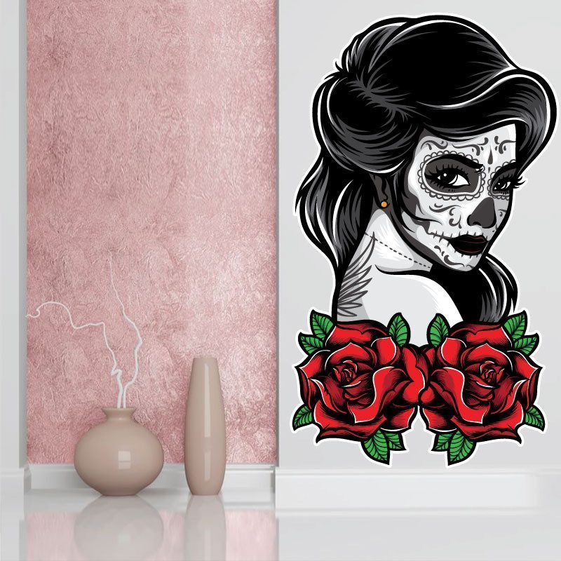 Sticker SugarSkull Roses Deco intérieur - 1