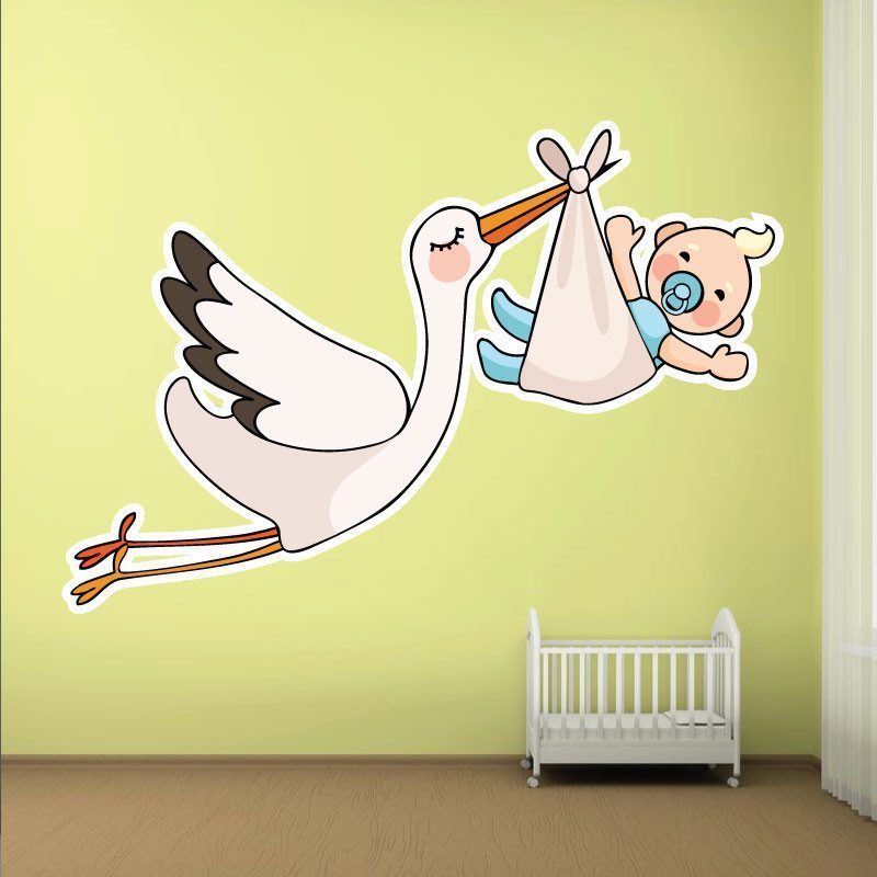 Sticker Cigogne avec bébé Deco intérieur - 1