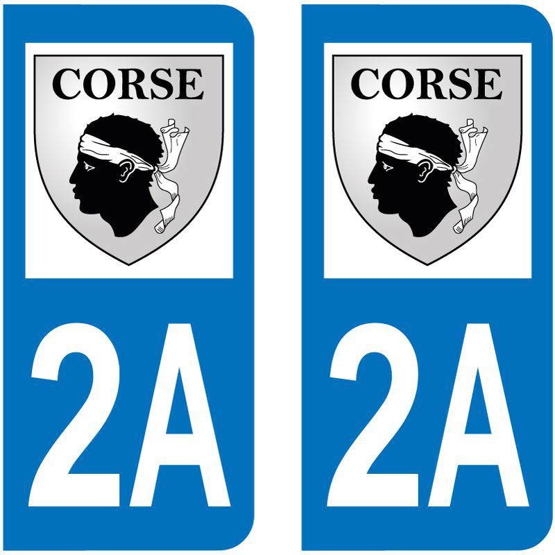 2A Corse du Sud 2 Stickers autocollant plaque immatriculation Armoiries 