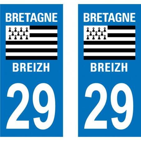 2 Stickers Plaque Auto Département 29 - Neuf Sous Emballage - Garantie 3 Ans
