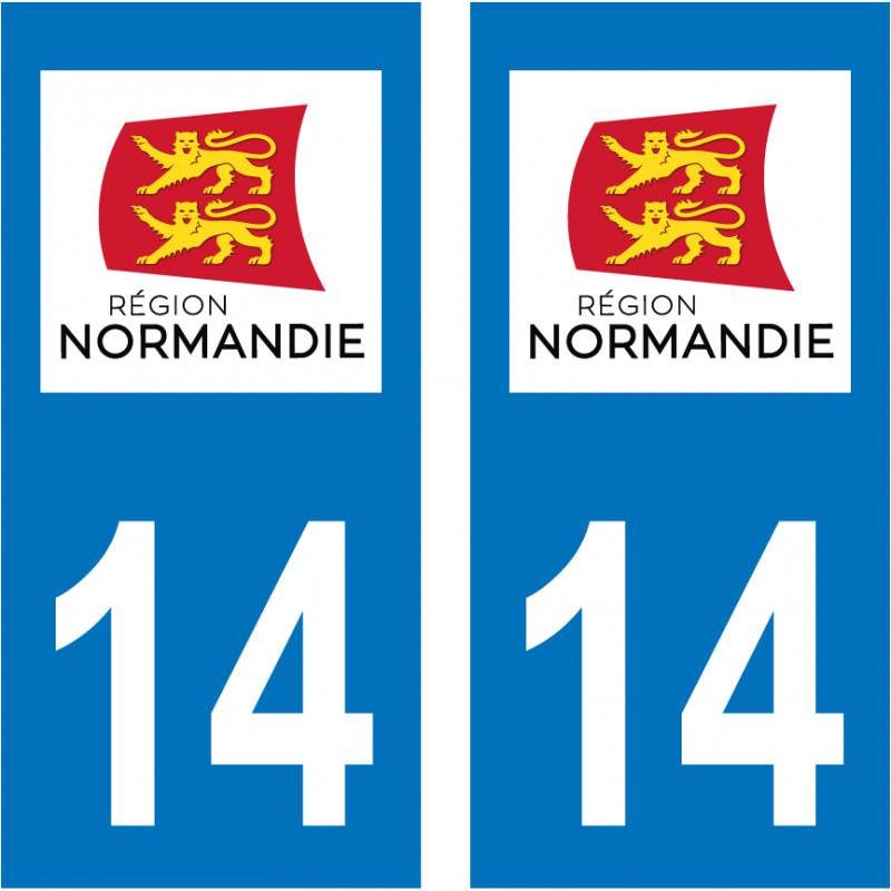 Lot 4 Autocollants plaque immatriculation voiture auto département 14  Calvados Logo Région Normandie Noir & F France Europe