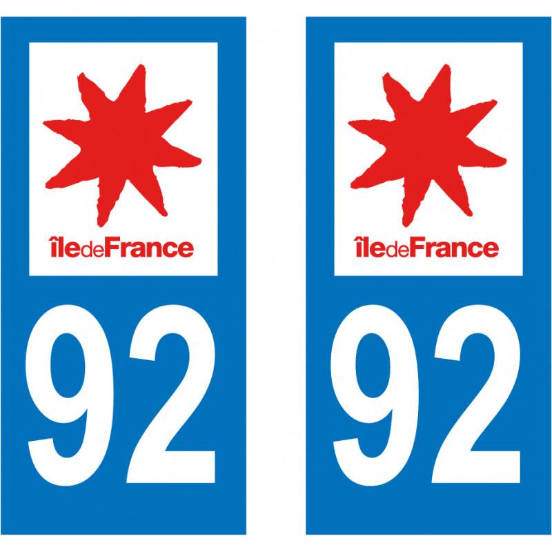 Autocollant plaque immatriculation Ile de France 92 Haut de Seine -  Autosignalétique