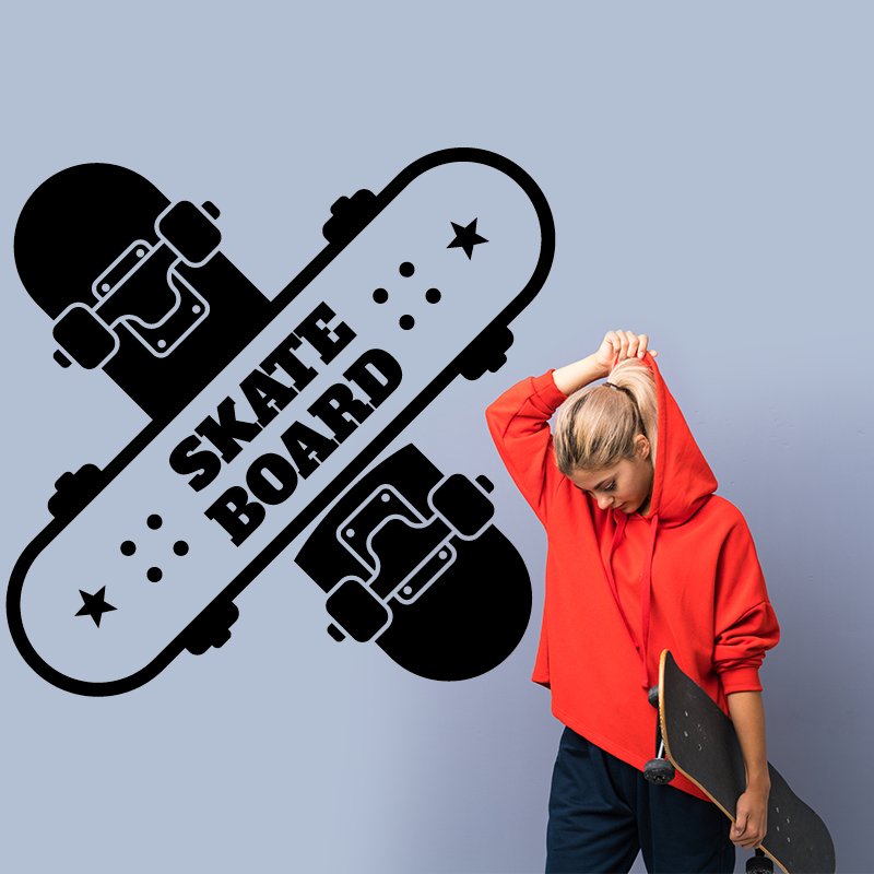 Personnalisé Skateboard Autocollant Mural Ollie Flip Art Enfants Chambre à coucher Skater tout nom 