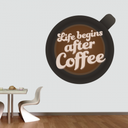 Sticker Mural Cuisine Life Begin After Coffee - 1