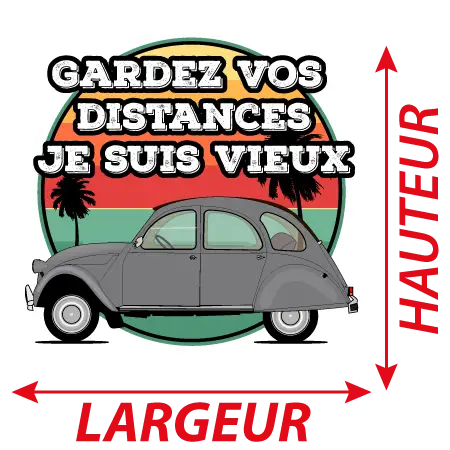 Détail Sticker Gardez vos distances je suis vieux Citroën 2CV