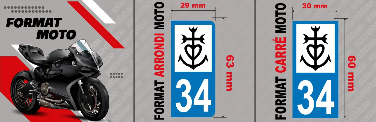 Détail Autocollant Plaque 34 Hérault - croix camarguaise moto