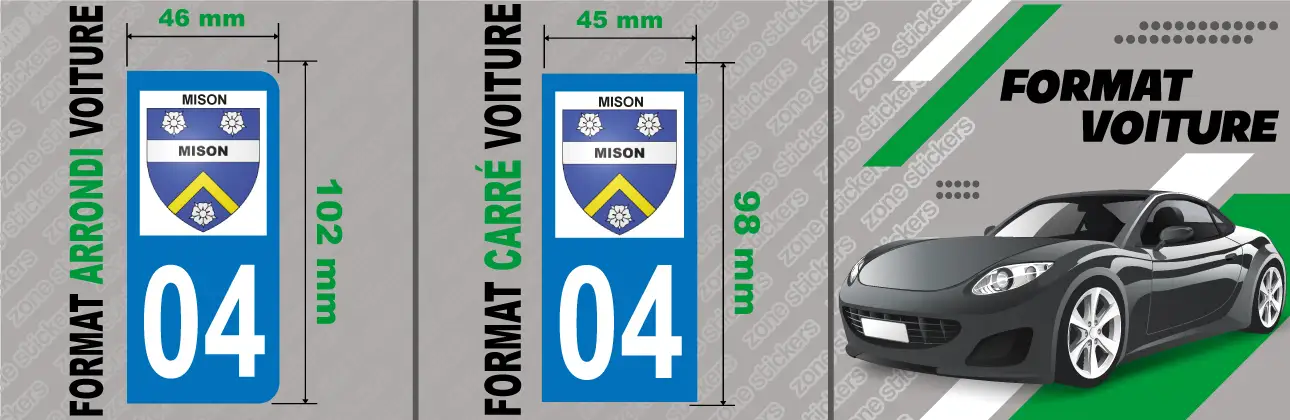 Détail Sticker Plaque Mison 04200 voiture