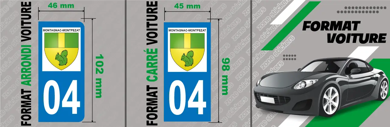 Détail Sticker Plaque Montagnac-Montpezat 04500 voiture