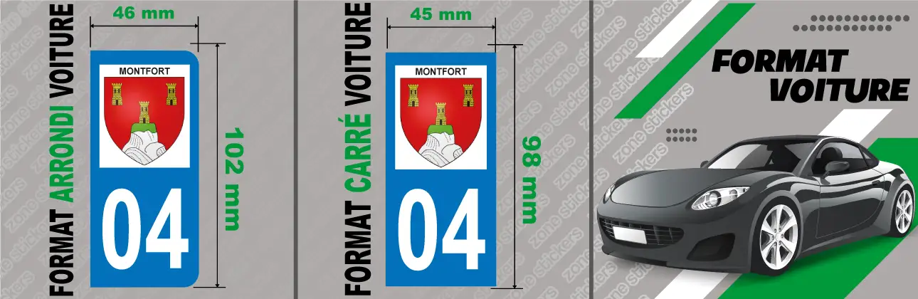 Détail Sticker Plaque Montfort 04600 voiture