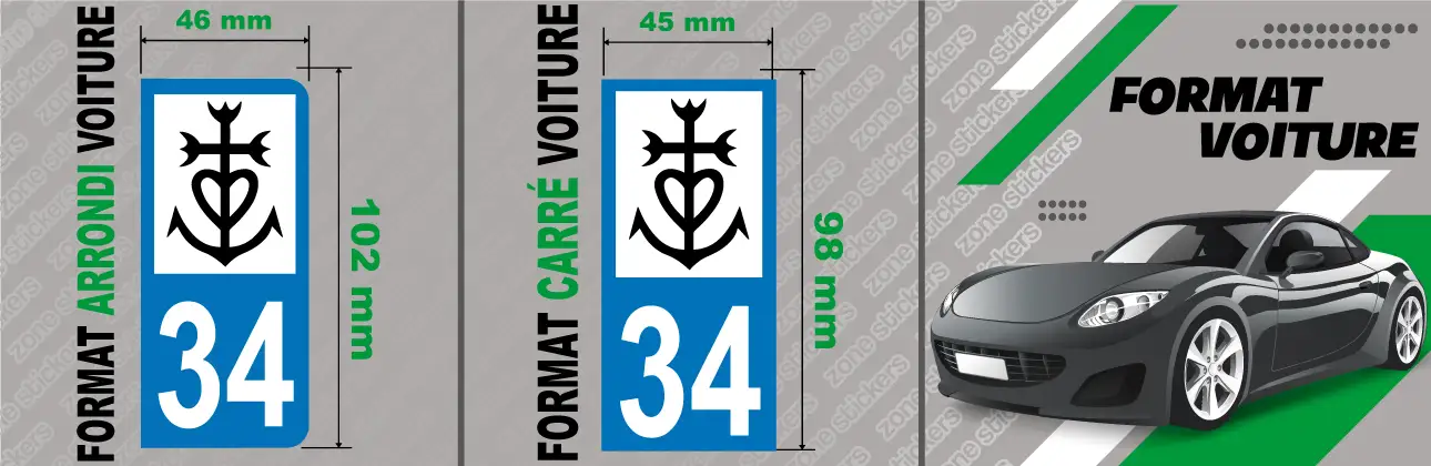 Détail Autocollant Plaque 34 Hérault - croix camarguaise voiture